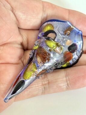 🔥$1 Clearance Large Blue Multi Goldflake Handmade Lampwork Glass Conch Pendant